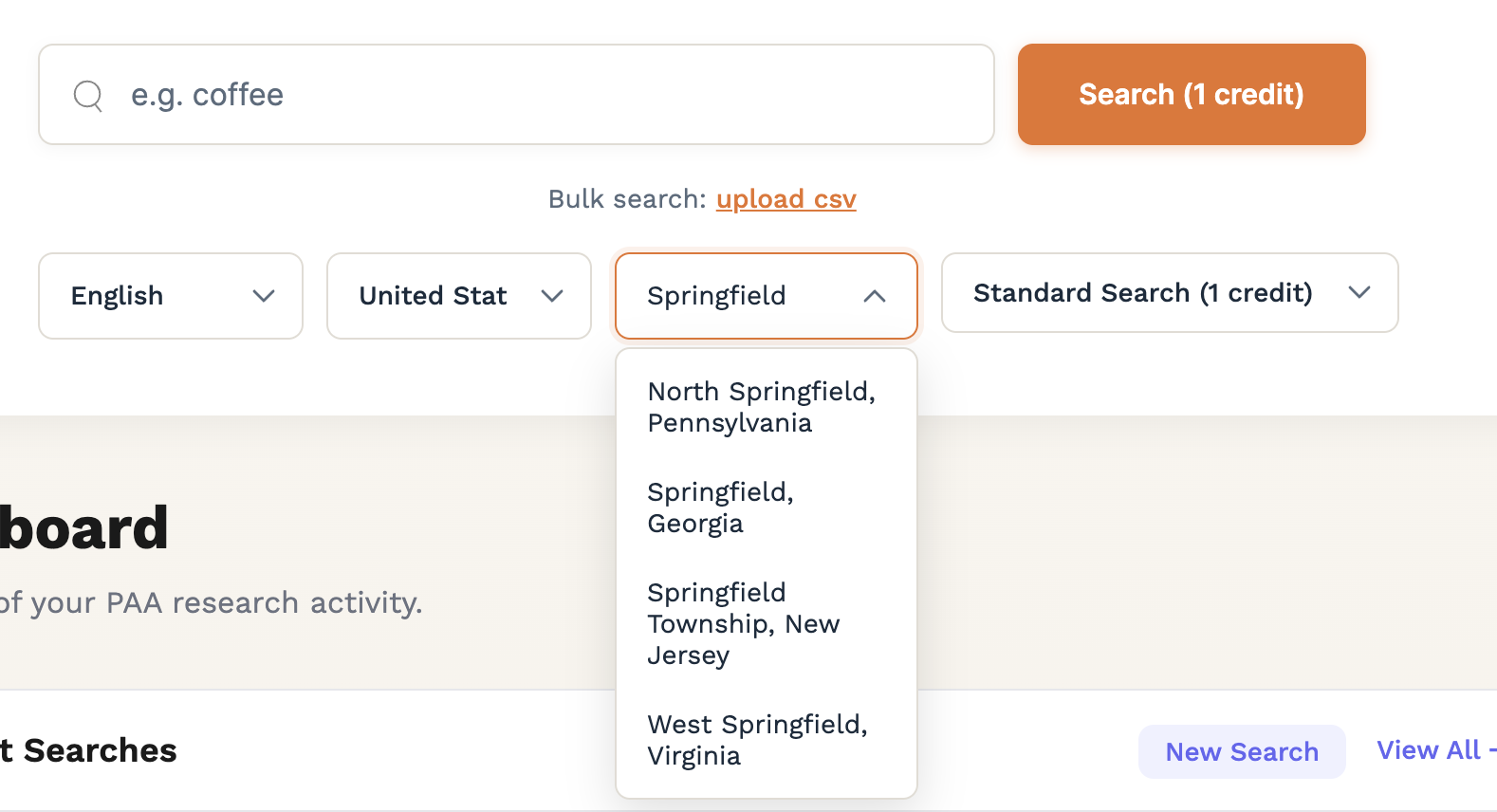 Location targeting - search from any city